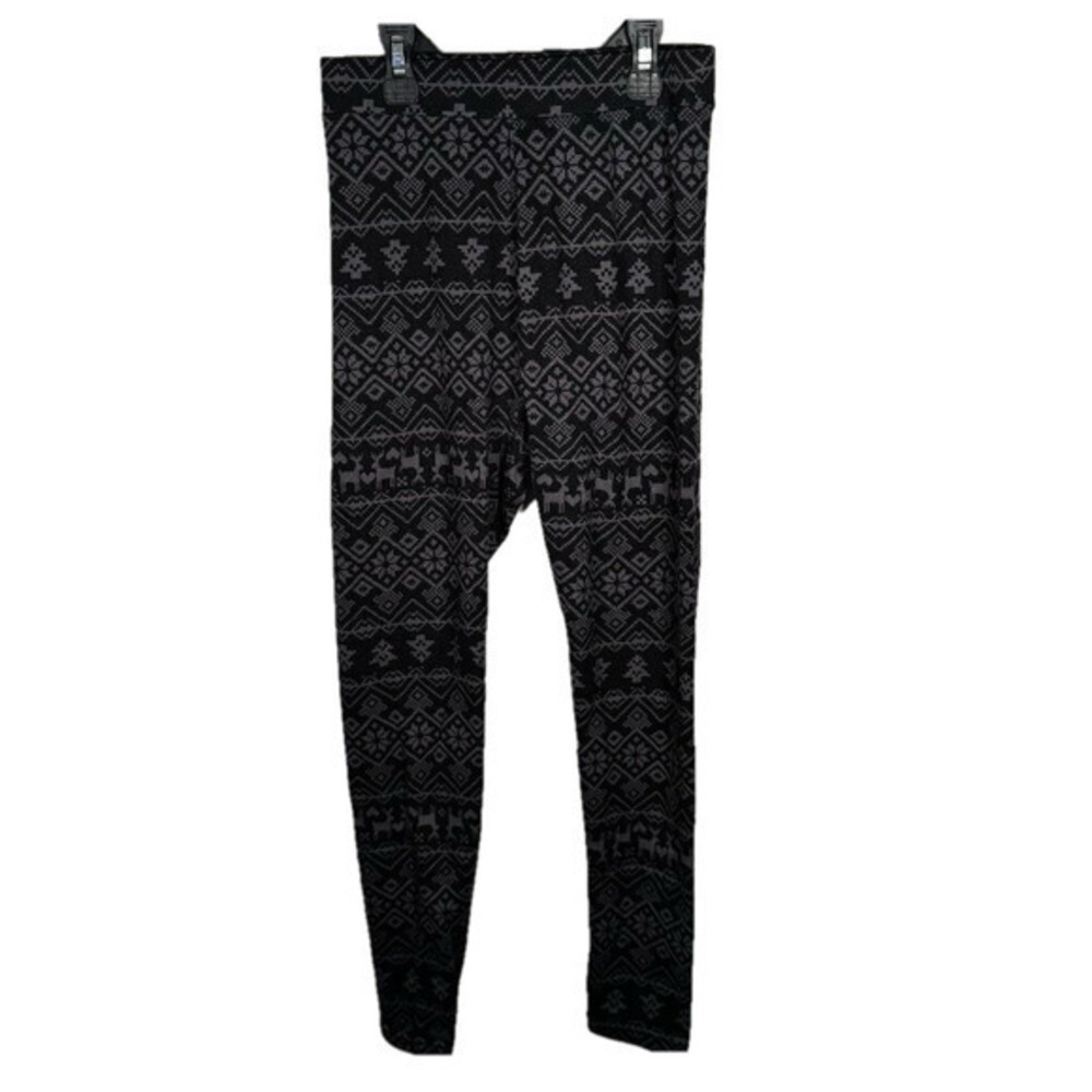 🌷 Shosho Black and Gray Festive Patterned Leggings